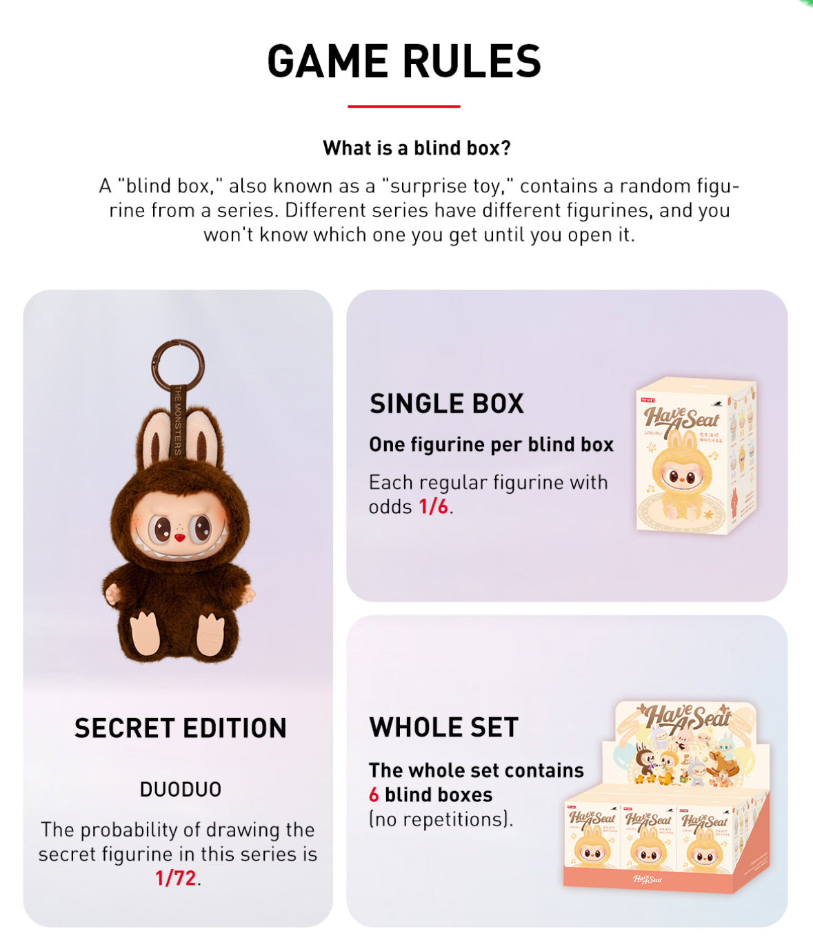 Pop Mart: Labubu - The Monsters “Have a seat” Vinyl Plush Blind Bag (6 unique Labubus)